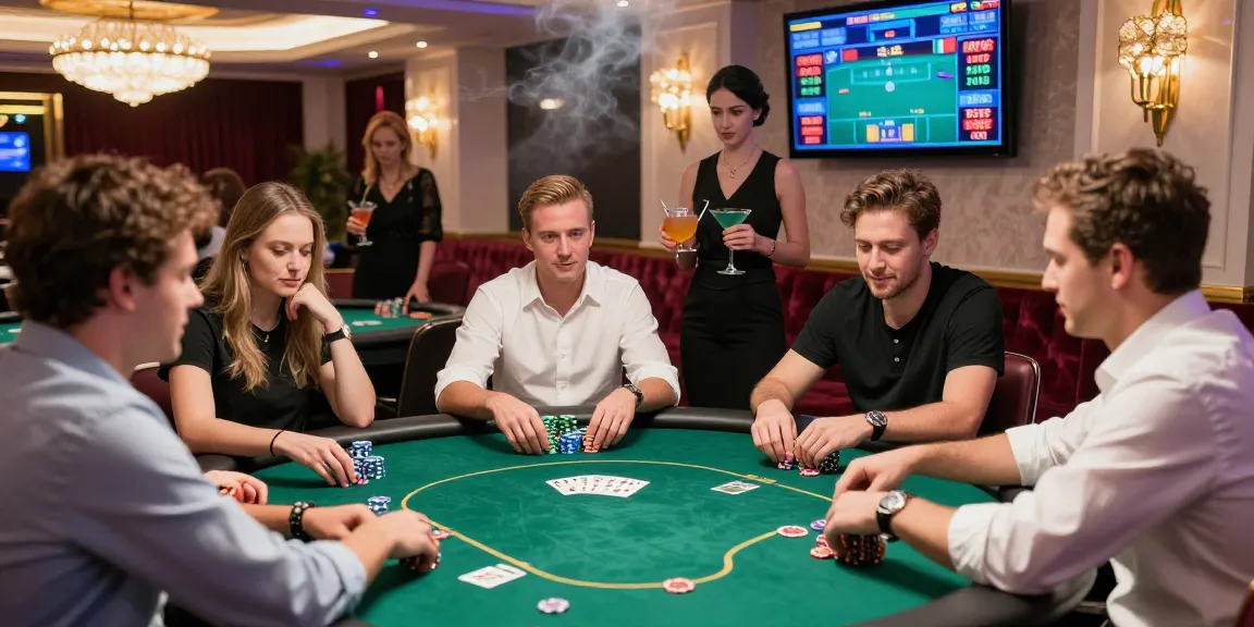 Exciting poker game at a luxury casino highlighting rokok88 super experience with diverse players.
