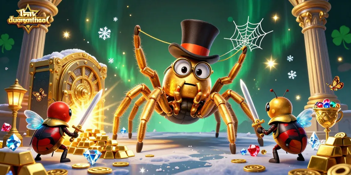 Experience duongmatchuoc with a 3D golden tarantula and beetle knight in a dynamic casino scene.