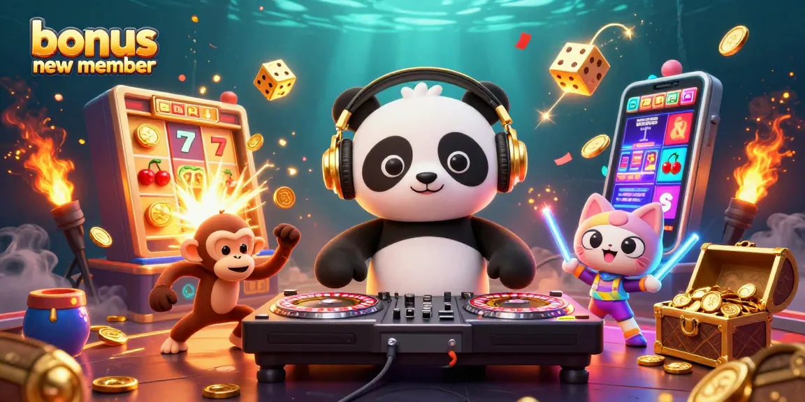 Engage with thrilling bonus new member offers in a colorful casino scene featuring vibrant characters.