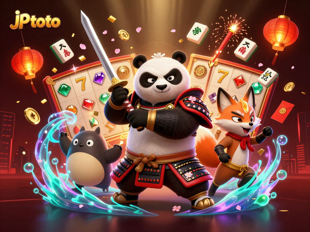 Experience the thrill at jp toto with vibrant slot games and dynamic characters in a colorful casino setting.