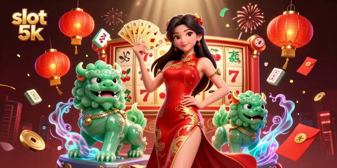 Experience thrilling gameplay with slot 5k, featuring vibrant characters, slot reels, and festive decorations