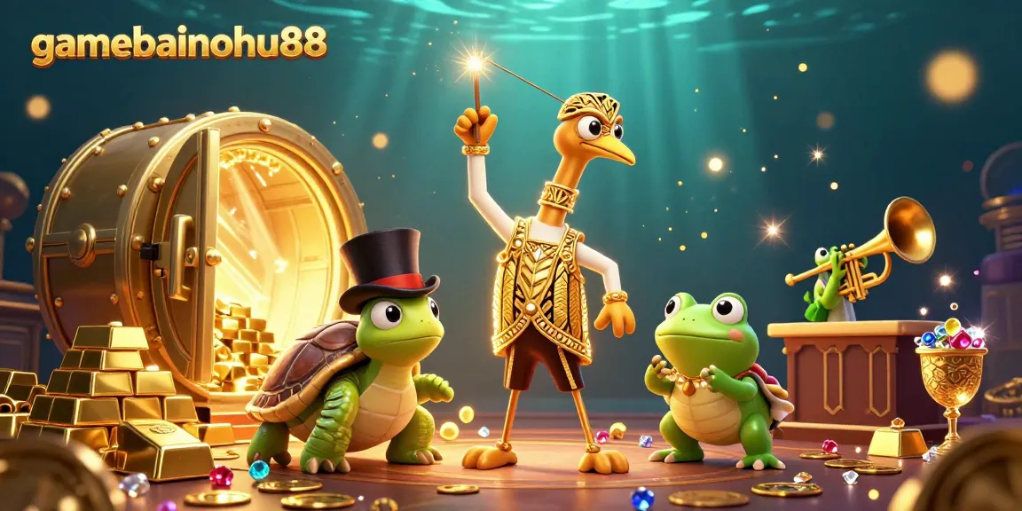 Experience the excitement of gamebainohu88 with rich visuals of treasures and characters in a lively casino scene.