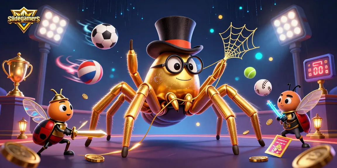 slidegamers wins with a vibrant scene of a golden tarantula and a knight amidst casino excitement
