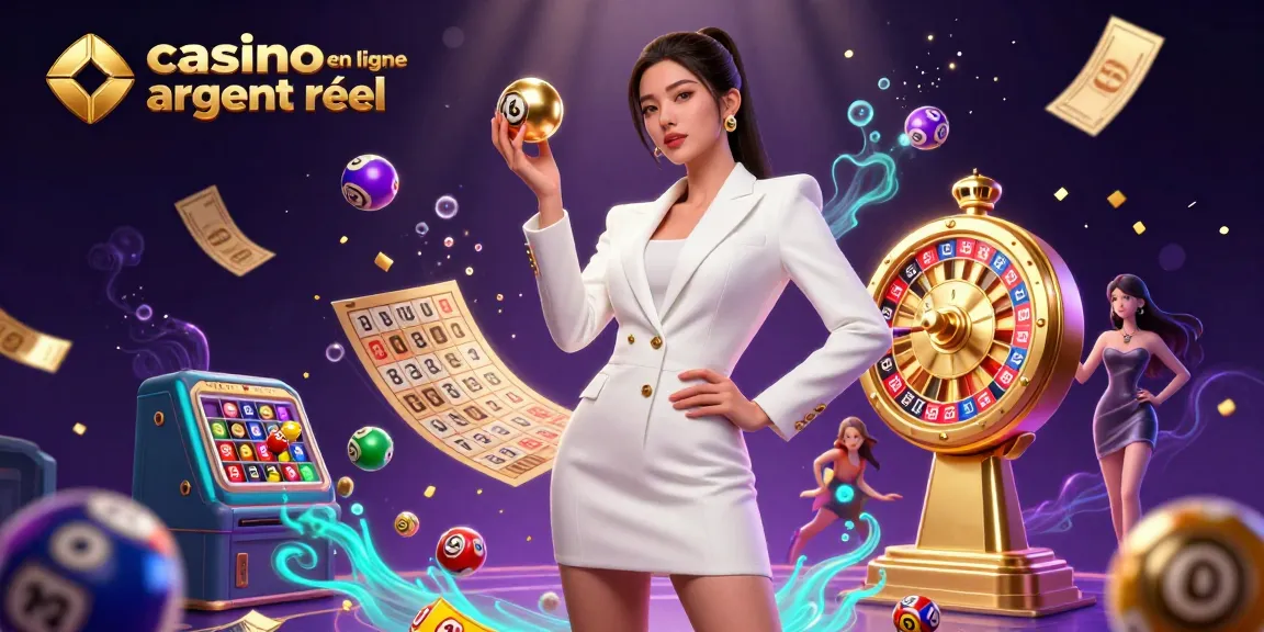 Vivez l'excitation du casino en ligne argent réel à travers une illustration numérique glamour d'une femme confiante tenant une bille de roulette.