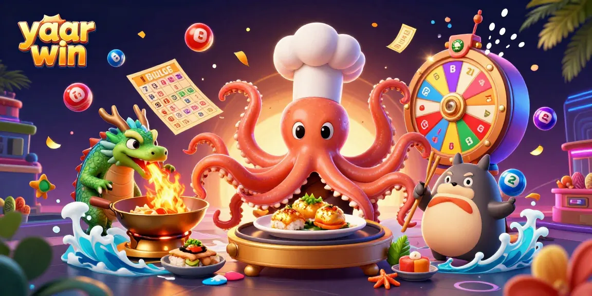Engage in the thrill of yaar win with a vibrant 3D casino scene featuring dynamic lottery elements.