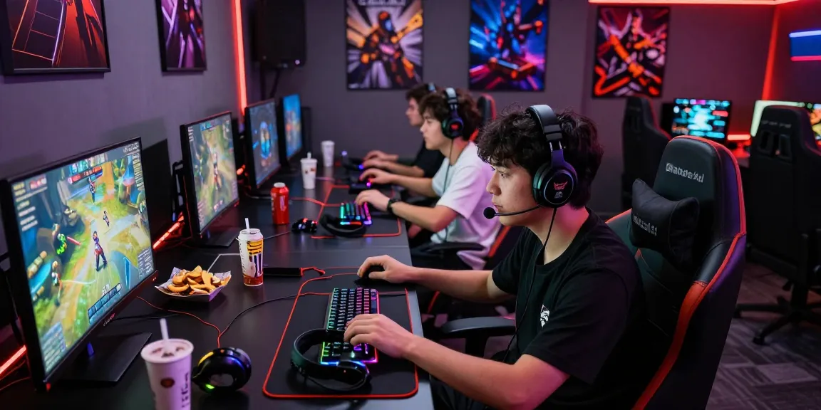 Pakde4d gamers immersed in a competitive gaming experience in a modern lounge setting.