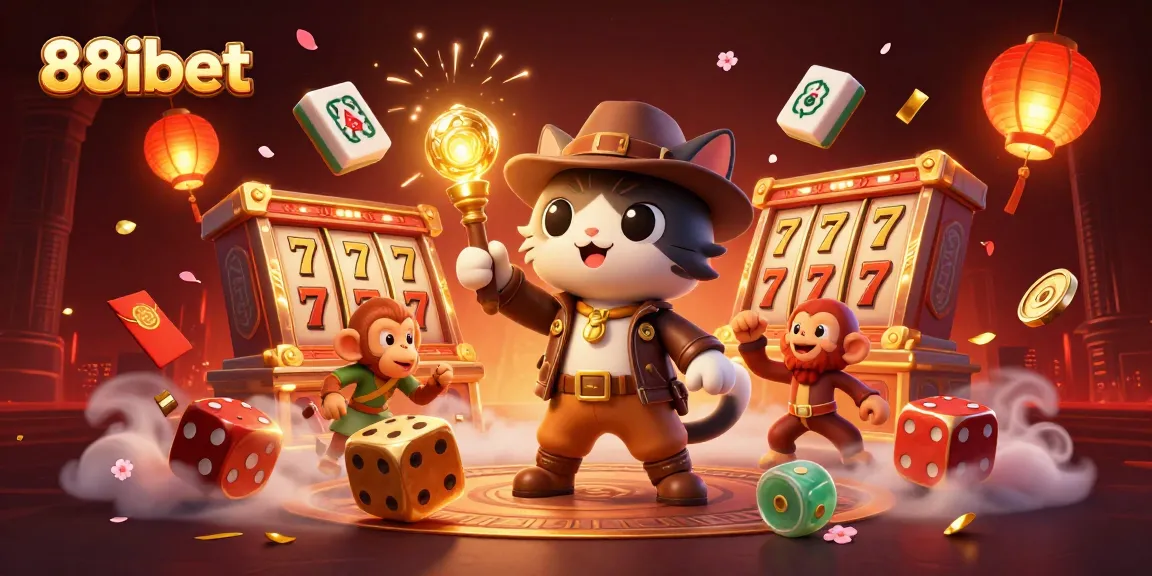 Experience thrilling wins at 88ibet with a vibrant casino adventure illustration featuring slots and rich gaming elements.