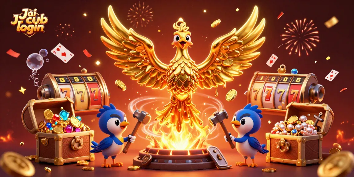 Experience exciting gameplay with Jai club login, featuring golden phoenix and slot elements in a vibrant 3D scene.