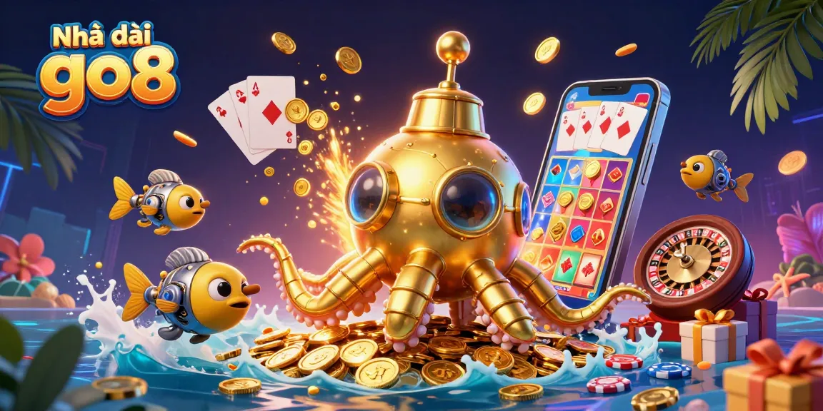 Experience thrilling games at Nhà cái go8 with a vibrant scene of golden kraken and slot games