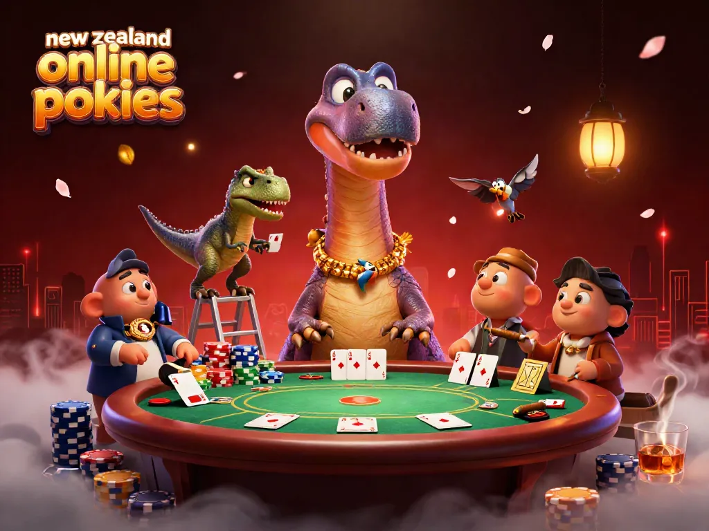 Experience thrilling new zealand online pokies action with a vibrant casino scene featuring dynamic characters.