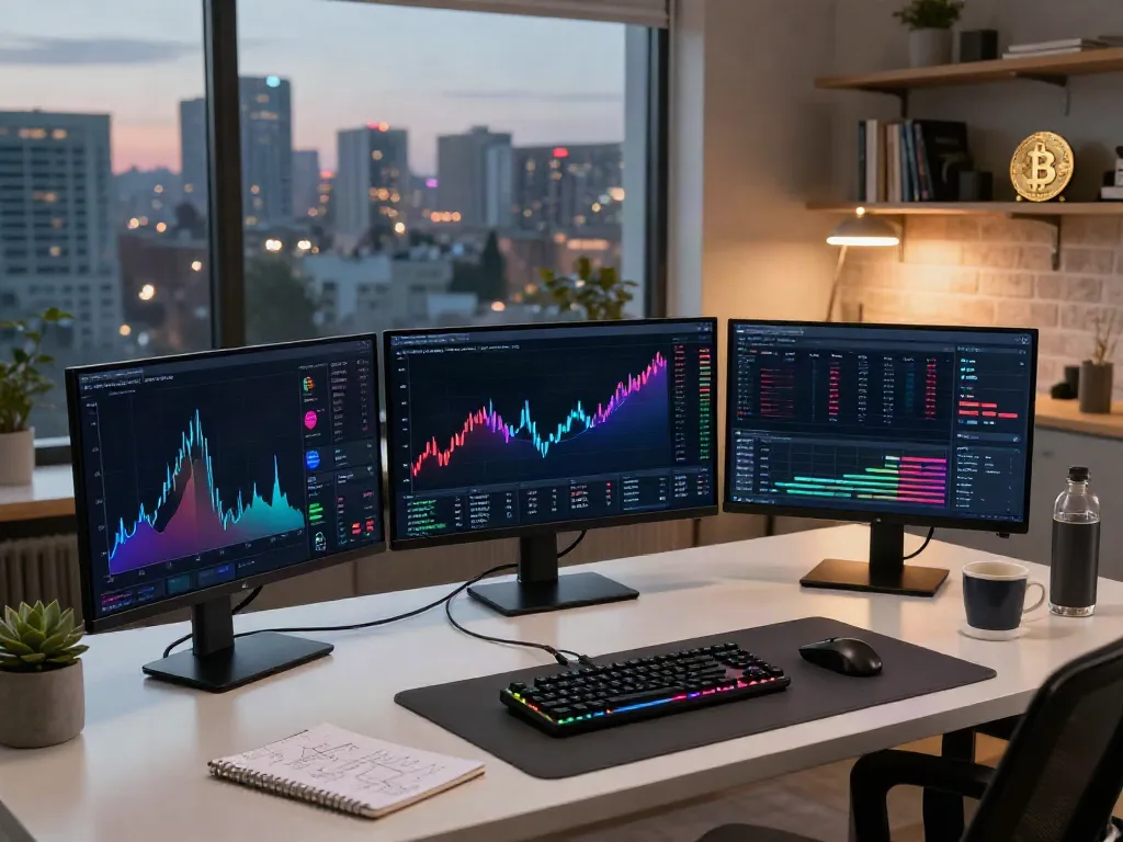 Efficient trading workspace showcasing 程序化交易数据源 with cryptocurrency price charts and DeFi dashboards.