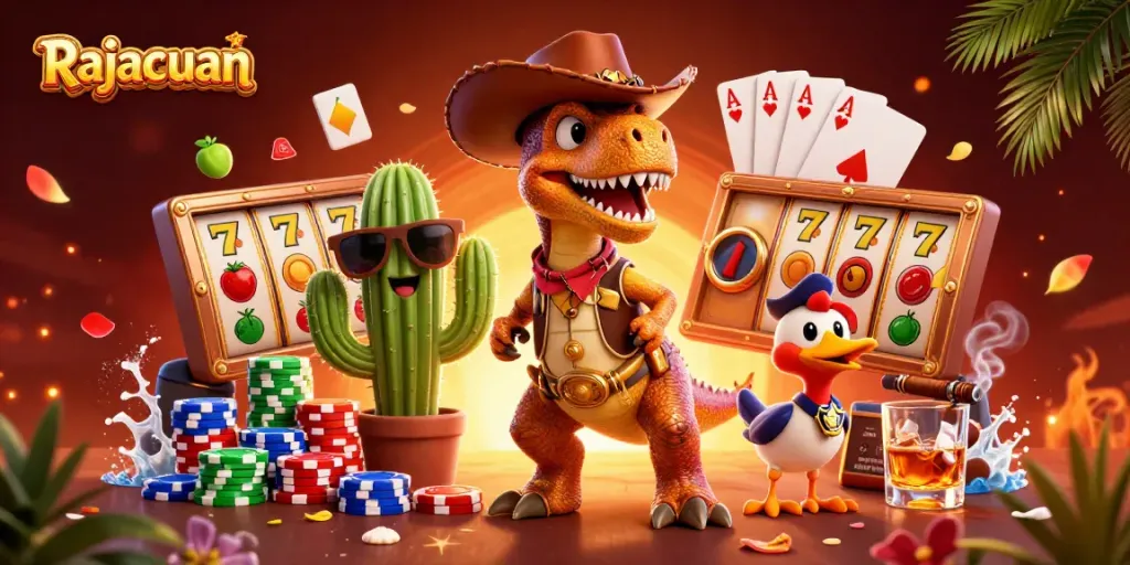 Rajacuan players enjoy thrilling slots action with vibrant characters and casino elements.