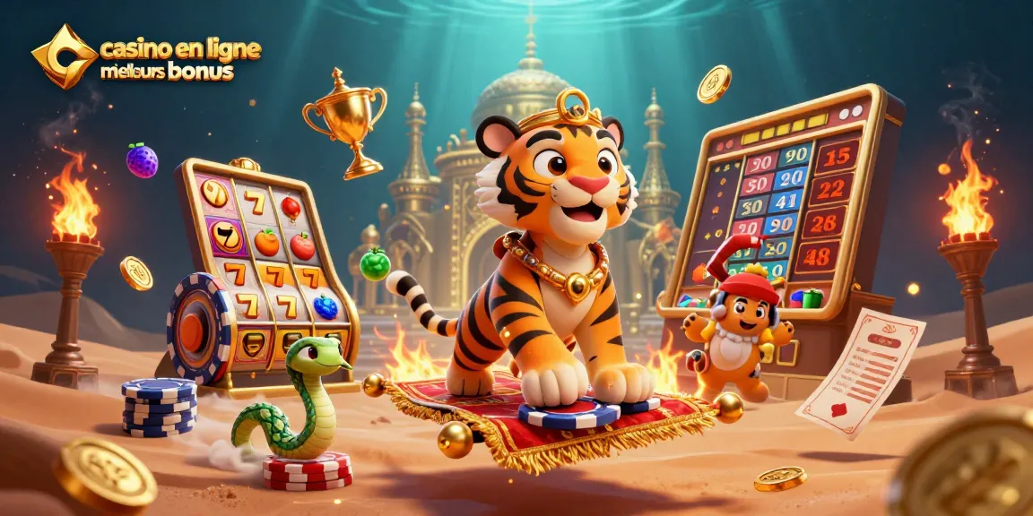 Jouer avec les meilleurs bonus de casino en ligne pour 2026, illustration dynamique sur un fond coloré.