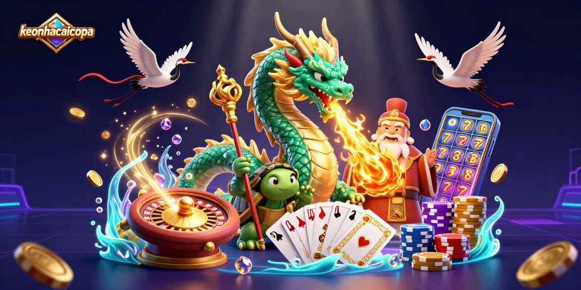 Engage with keonhacaicopa's thrilling casino experience featuring a jade dragon and lucky cranes.