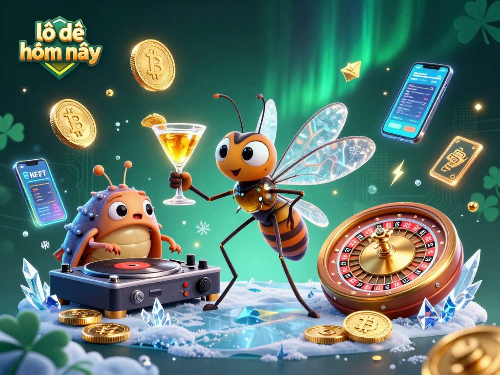 Engage with lô đề hôm nay through vibrant 3D casino illustration featuring energetic characters and crypto elements.