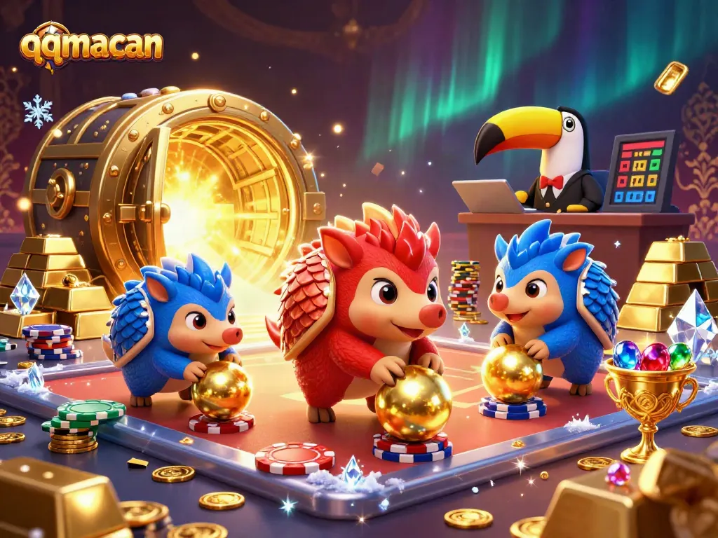 Experience the thrilling qqmacan gaming action with dynamic pangolins and vibrant casino elements.