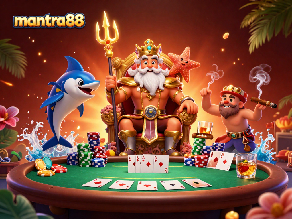 Experience the thrill with mantra88 as Neptune presides over a vibrant casino scene.